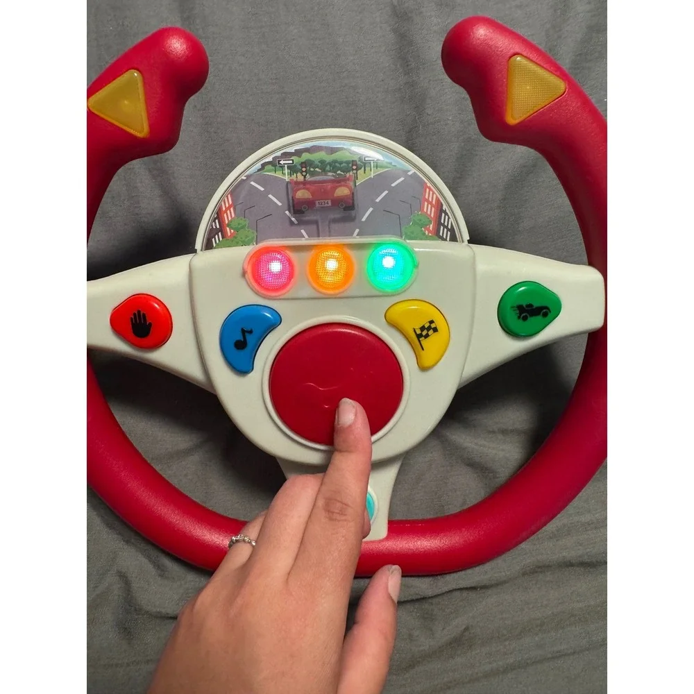 Battat Geared to Steer Interactive Driving Wheel Toy with Lights and Sounds Red